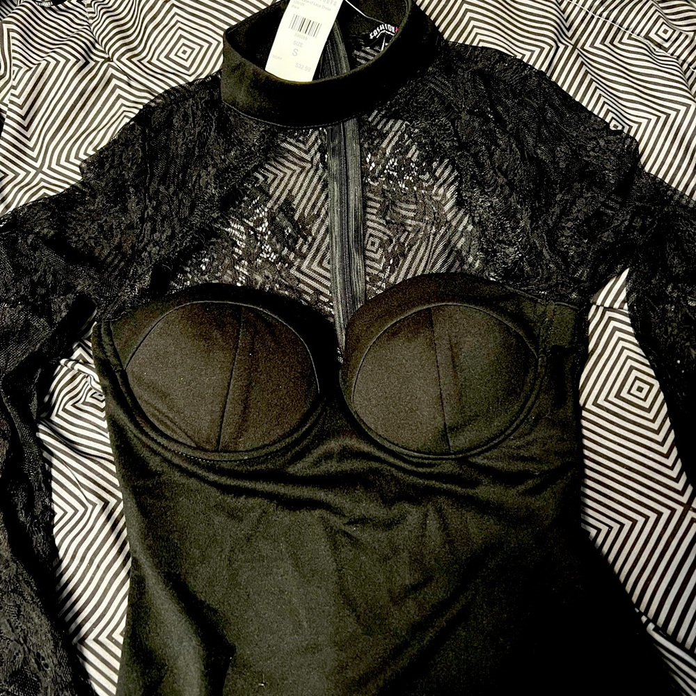 Black lace long sleeve dress